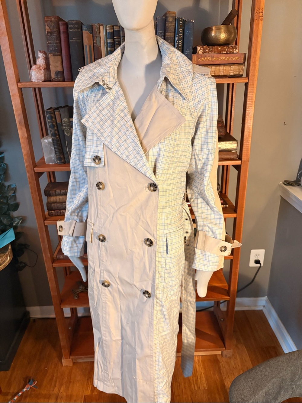 AVEC LES FILLES Combo Trench COAT JACKET  Size M  $258 TAN PLAID NORDSTROM